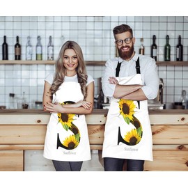 WONDERTIFY Letter S Apron,Alphabet with Sunflower White Background Bib Apron with Adjustable Neck for Men Women,Suitable for Home Kitchen Cooking Waitress Chef Grill Bistro Baking BBQ Cobbler Apron