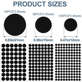 Pndeyo 9 Sheet Self-Adhesive Screw Cover Stickers, PVC Non-Faded Screw Hole Cover Caps, 12mm 15mm 21mm Dustproof Sticky Decals for Various Furniture Cabinet- Black