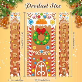 Mindsoft Christmas Gingerbread Door Cover Decoration Merry Christmas with Wreath Pattern Door Decor Xmas Festival Holiday Backdrop Door Hanging Covers for Outdoor Indoor Home Kitchen Decor
