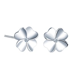 MICMIF Four Leaf Clover Earrings 925 Sterling Silver Clover Stud Earrings Hypoallergenic Earrings for Women Girls Children, Sterling Silver Cubic Zirconia, Cubic Zirconia