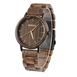 BEWELL Men's Handmade Wooden Wrist Watch Fashion Minimalist Slim Analog Quartz Watch for Men