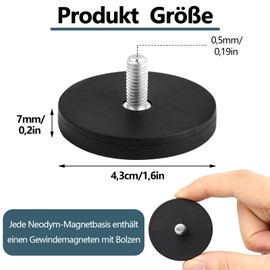 Pack of 4 Neodymium Magnets, Diameter 43 mm with M6 Male Thread, Magnets with Thread, with Rubber Coating, Non-Slip, for Screws Eyelet or Hook