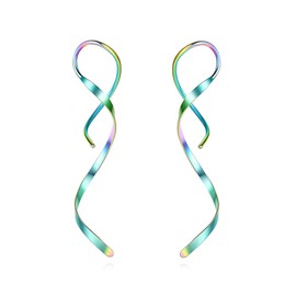 Swirl Earrings for Women, Stainless Steel Spiral Dangle Earrings for Women Trendy, Spiral Threader Earrings - Hypoallergenic Earrings for Women - Colorful