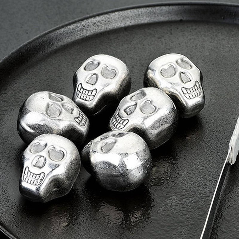 4 PCS Stainless Steel Skull Head Ice Cube with Silicone