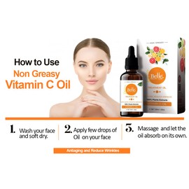 Vitamin C Oil Non Greasy, Face Oils, Vitamin C Face Oil Treatment for Normal to Dry Skin 50mL1.69oz By BELLE