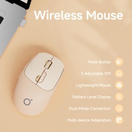 SEUNKWANG EWEADN Q5 Wireless Mouse, Bluetooth & 2.4G Quiet Computer Mouses with 1600 DPI, Battery Level Display, Ergonomic Office Mouse,6 Button Portable Cute Cordless Mice for Laptop/PC/Mac- Pink