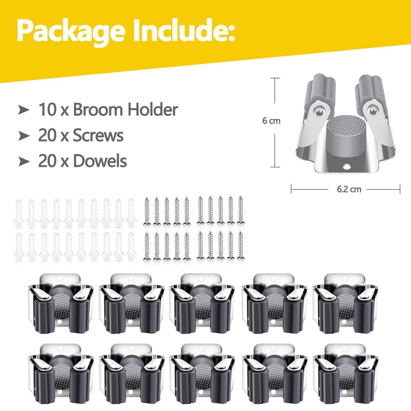 Verdenu 10 Pack Broom Holder Wall Mount, Mop and Broom