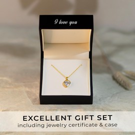 Heart Necklace Gold Plated for Women | Chain with Heart-Shaped Zirconia Gem Stone Pendant | I Love You Gift Romantic Gifts for Her Girlfriend Wife Ladies Girls Anniversary Birthday Presents Jewellery
