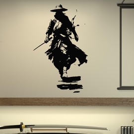Vinyl Wall Decal Samurai Warrior Silhouette Japanese Armor Katana Stickers Mural Large Decor (L146) Black