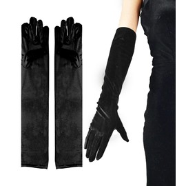 changyexi Black Velvet Long Opera Gloves, Elbow Length Costume Gloves Accessories for Women for Tea Party, Evening Dress, and Formal Events (black, One size)
