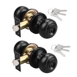 KNOBWELL 2 Pack Door Knob with Lock and Key (Keyed Alike), Keyed Entry Door Knobs Door Knob Lock, Exterior Door Knobs Front Door Knob with Matte Black Finish