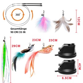 HLXJR Interactive Cat Toy with Suction Cup, Flying Bird & Stable Cat Tile, Self-Employment Toy for Indoor Cats with Feathers and Bells