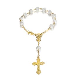 BOBIJOO JEWELRY - Mini Chapelet Voiture Camion Bracelet Marie Vierge Croix Pendentif Or et Roses Blanches, Metal