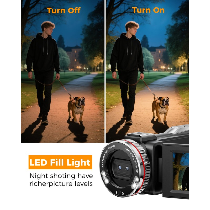 Video Camera 4K 60FPS Camcorder, 48MP 21X Digital Zoom Vlogging