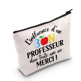 G2TUP French Teacher Makeup Bag French Teacher Appreciation Gifts L'Influence D'Un Bon Professeur Merci Professeur Zipper Bag (MERCI ca)