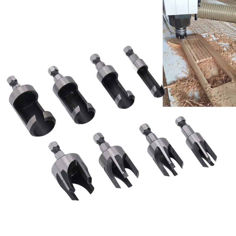 8PCS Set Wood Plug Cutter Drill Bit Hex Shank 4PCS