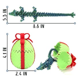 3D Printed Dragon in Egg,Articulated Crystal Dragon with Gift Box Dragon Egg,Hinged Crystal Dragon Desktop Toy,Cool Gadgets for Furniture Decoration (Green & Red)