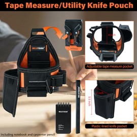 MELOTOUGH Small Tool Pouch Tape Measure Pouch/Utility Knife Pouch Tool Belt Pouch with Belt Clip,Clip on Knife Pocket Holder for Electrican/Carpenter(Orange)
