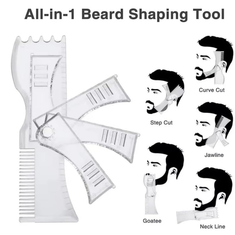 Beard Stencils with Comb and Ruler for Goatee, Sideburns, Neckline,
