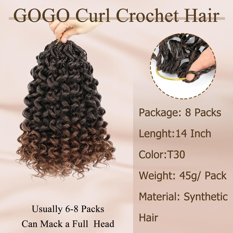 Herkeymidy GoGo Curl Crochet Hair 14 Inch 8 Packs Pre