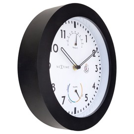 NeXtime Wall Clock (Garden/Inside) 25.5 cm Time/Temp/Humidity Black Plastic Daisy, One Size