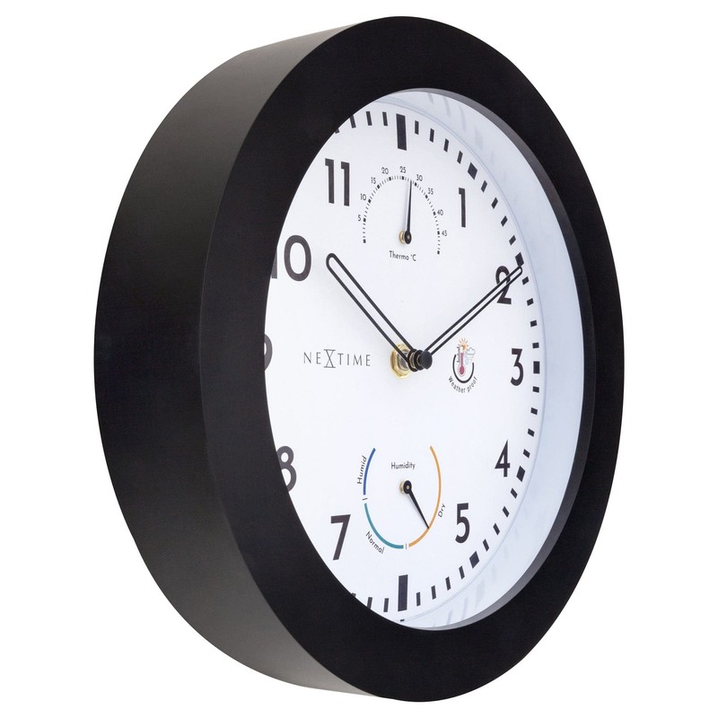 NeXtime Wall Clock (Garden/Inside) 25.5 cm Time/Temp/Humidity Black Plastic Daisy,