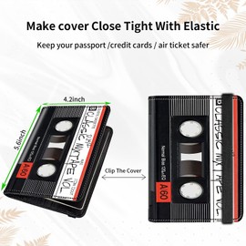 Rossy Passport and Vaccine Card Holder Combo,Passport Holder with CDC Vaccination Card Slot Leather RFID Blocking Wallet Travel Documents Organizer Protector Cover for Women Men,Retro Audio Cassette