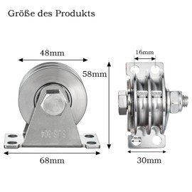 KCNOFNC Double Pulley with 2 Ball Bearings, Stainless Steel Pulley, Pulley for 8 mm Ropes, Steel Cable, Load Capacity 500 kg, Pack of 2