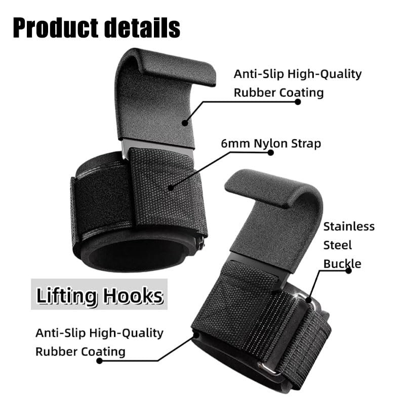 Weight Lifting Wrist Straps Set，Stainless Steel Hooks with Non-Slip Pads