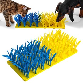 VirgoCCY Silicone Grass Mat for Cats & Dogs, Snuffle Mat for Dogs Cats, Slow Feeder Dog Bowl, Interactive Sniff Foraging Mats for Dog Cat Pet, Nosework Training Foraging Pad- Blue & Yellow1