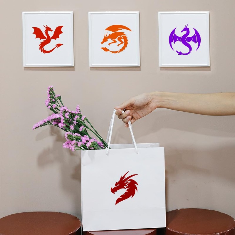 FINGERINSPIRE 9 PCS Dragon Painting Stencil 5.9x5.9inch Dragon Silhouette Template