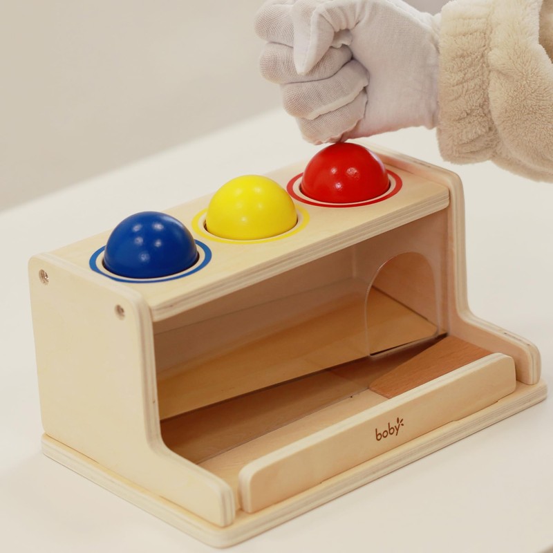 Dailyfunn Montessori Toys Object Permanence Box, Ball Tracker Drop Push