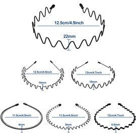 Qufiiry Pack of 6 Metal Hair Bands, Unisex Black Spring Headbands, Wave Metal Headband, Hair Band for Men and Women, Women's Headband for Outdoor Sports Yoga