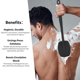 iTokGoK® All New Premium Silicone Back Scrubber with Tire Anti-Slip Long Handle for Shower, Gentle Exfoliating and Massage Brush Scrubber for Sensitive Skin for Men and Women (Pink)