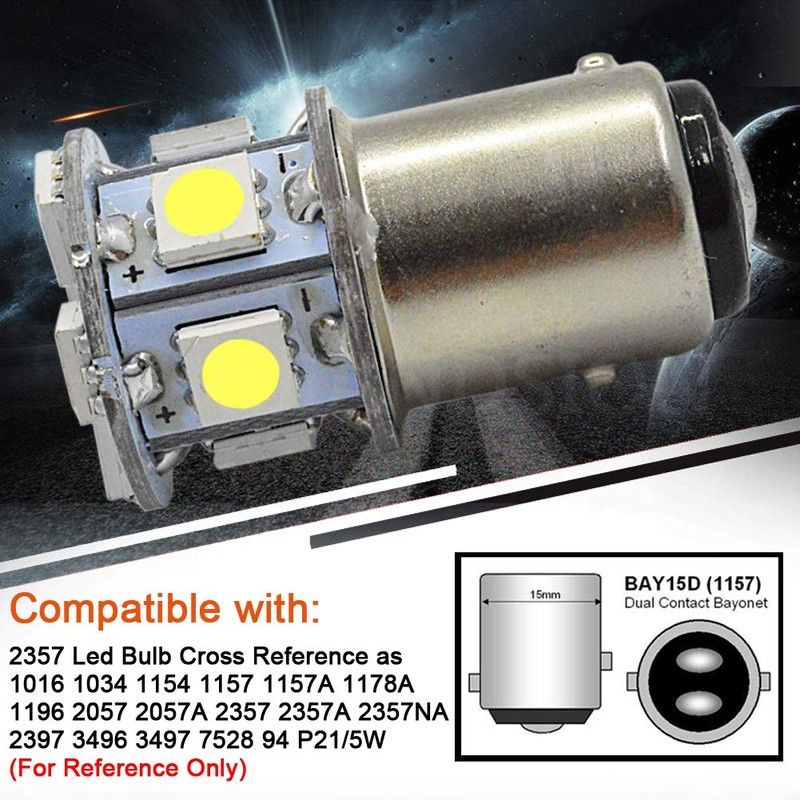 Ruiandsion 2pcs 1157 LED Bulb White 6V BAY15D 5050 12SMD