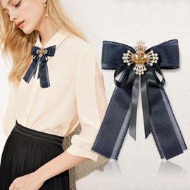 FYBownot Uniform Ribbon, Women's, Uniform Accessories, Ribbon Tie, Brooch, Corsage, Bowtie, Pearl, Crystal, Tulle, Luscious, Bowtie, Office Work, School, Party, Black