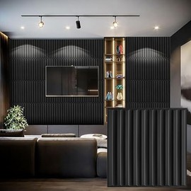 Heikki 30 Pack 3D Wall Panel for Interior Wall Décor, PVC Flower Textured Wall Panels for Living Room Bedroom Hotel Office, 11.8"x11.8", Double-Sided Tape (Black-XHT)