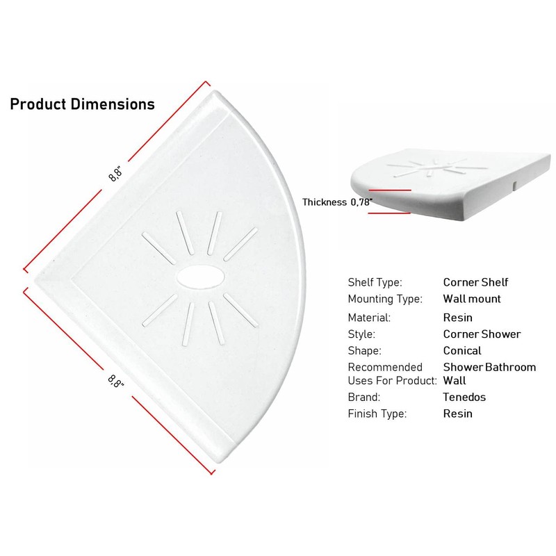 Tenedos Resin Decor 8 Inches Corner Shower Shelf – White