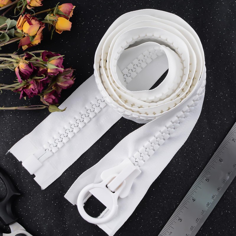 CRAFFANCY White Large Plastic Zipper, Teeth Heavy Duty Zipper for