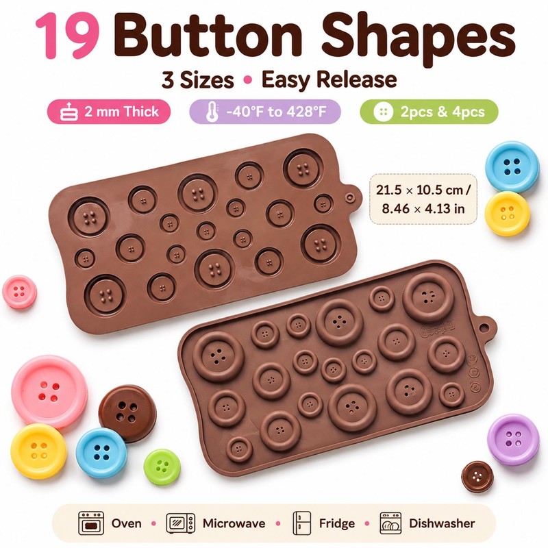 Button Chocolate Mold Silicone Molds for Candy Baking, 19 Cavities,