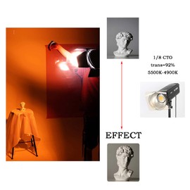 1/8 CTO Light Gels Sheet,5 Pcs Orange Correction Filter Colored Film,Color Gels for Lighting Photography Photo Studio Led Strobe Video,16x20 Inch