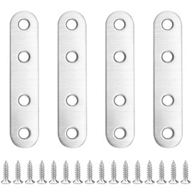 Joint Alloy Fittings, Furniture Fixing Plate, Joint Metal Fittings, I-Shaped Metal Fittings, 3.8 x 0.6 inches (96 x 16 mm), 4 Pieces, Includes 16 Stainless Steel Screws, Silver Color Reinforcing