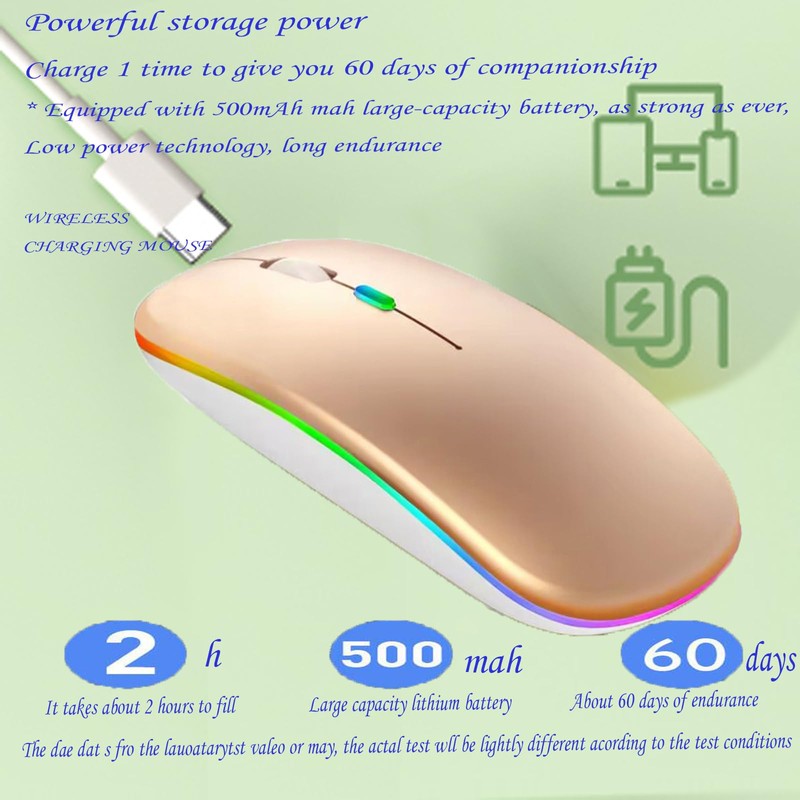 LED Wireless Slim Silent Dual-Mode 2.4G+BT Rechargeable 7-Color Portable Mobile
