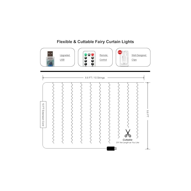 HOLITS 300 LED Fairy Curtain Lights, 9.8 x 9.8FT Purple