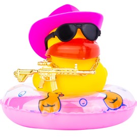 CoFuBcad Cowboy Duck Car Dashboard Decoration Rubber Duck Car Ornaments Accessories with Special Props Mini Swim Ring Cowboy Hat and Sunglasses for Decor Home(A11)