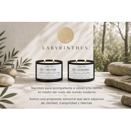 LABYRINTHUS ALQUIMIA Velas aromaticas para regalo decorativas artesanal soya lavanda, vainilla y crítricos suaves Aromaterapia 180 g / 7 oz (2 mechas)