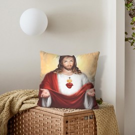 Conank Jesus Pillow Case with Hidden Zipper Cozy Soft Square Funny Heart of Jesus Throw Pillow Cover Decorative I Love Jesus Pillowcase for Couch Sofa Bed Living Room Home Decor 18X18 in