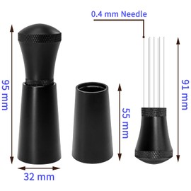 Aluminum Alloy Coffee Stirrer Espresso Distributor Tool with Stand Replaceable Needles, 304 Stainless Steel Needle 0.4mm 7 Needles Espresso Stirrer for Barista,Cafes, Gift