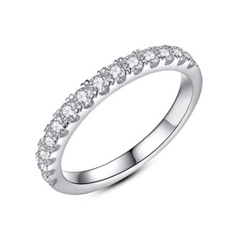 IMOLOVE Moissanite Wedding Band Wedding Rings for Women 925 Sterling Silver Rings with 18K White Gold Plated Eternity Stackable Engagement Ring Anniversary Band Size 6.5-1.3