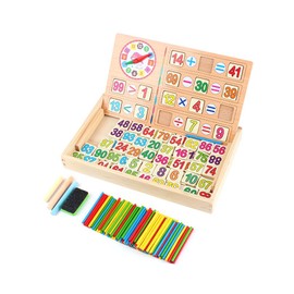 Wooden Toy Building Blocks Math Clock Math Puzzle Number Arithmetic Set Counting Stick Multifunctional Hanging zan 割ri算 containing Skills Number Play Drawing Board Double Sided Available Infant Educational Toys